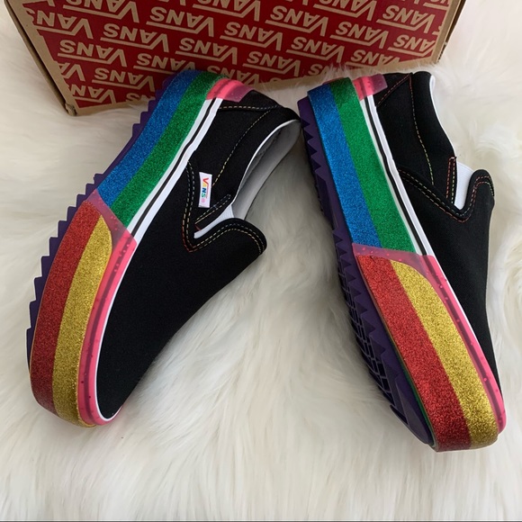 VANS NWT Classic Slip On S Black/Rainbow Glitter - Picture 6 of 9